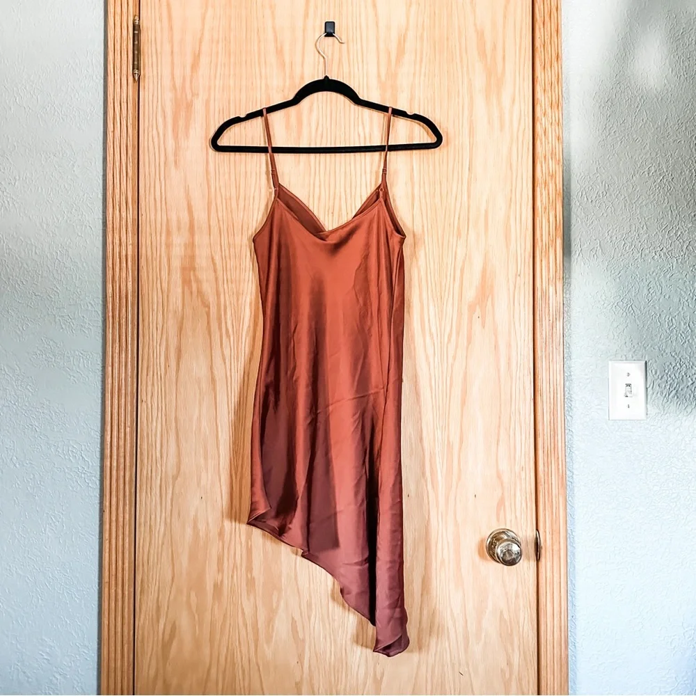 [all saints] burnt orange asymmetrical slip dress - Picture 2 of 4